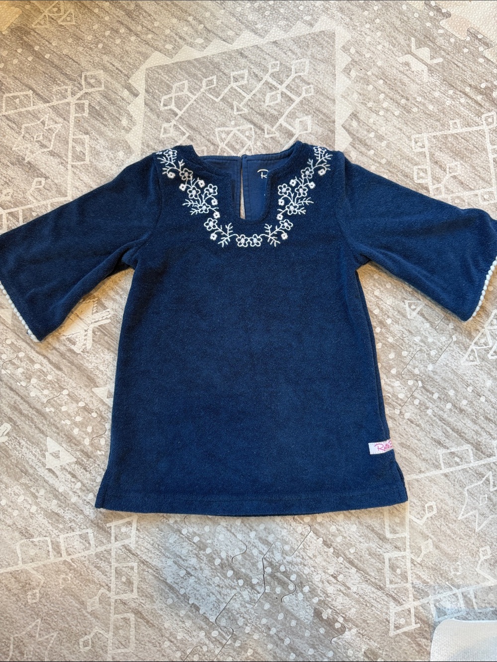 Ruffle Butts Navy Long Sleeve Embroidered Tunic